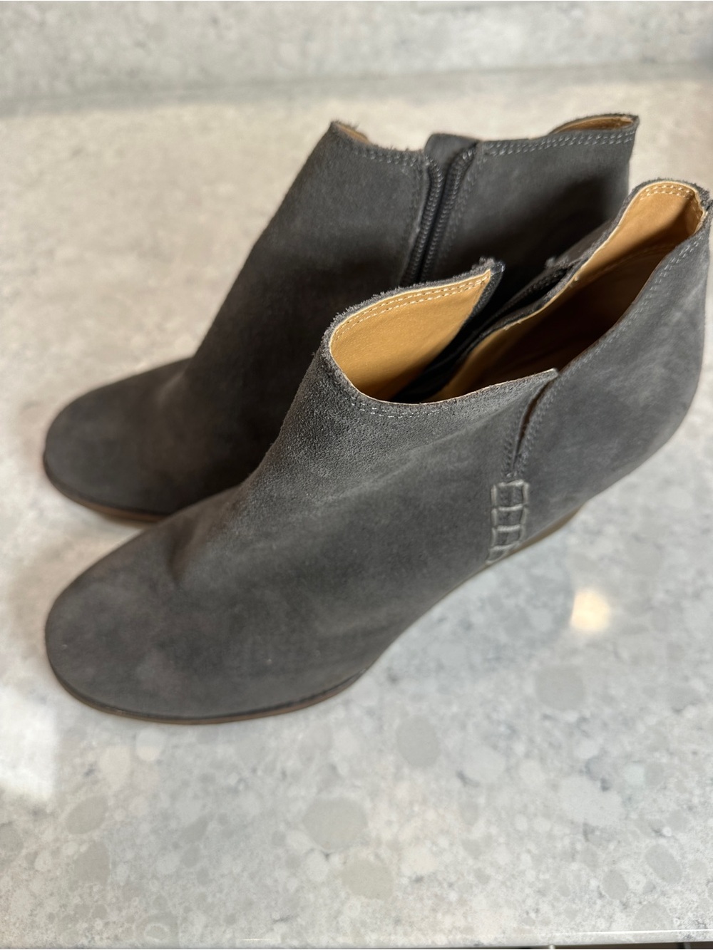 Lucky Brand Gray Suede Ankle Booties with Side Zip